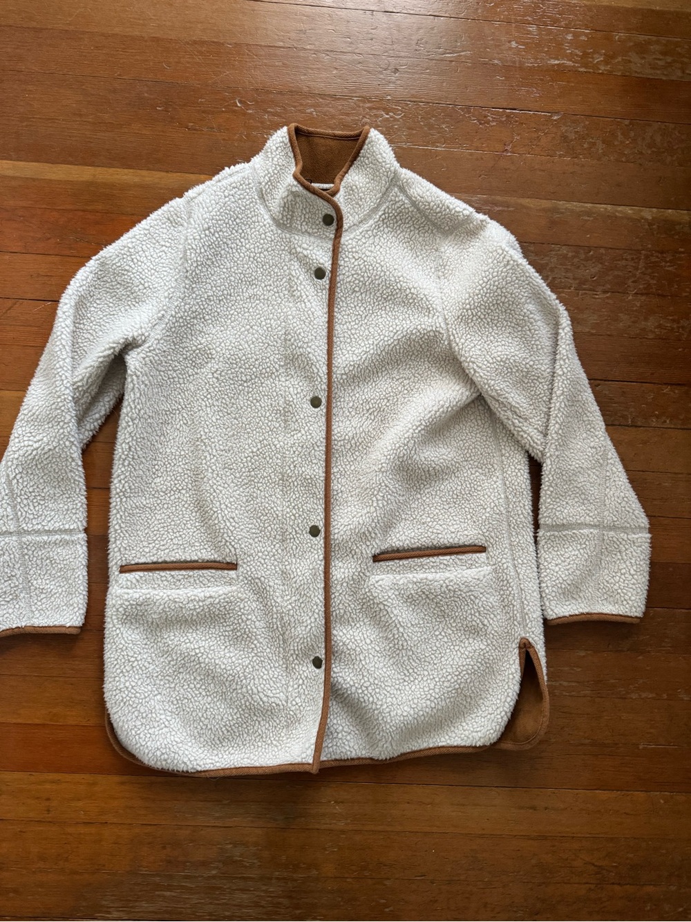 Old Navy Cream Sherpa Jacket with Tan Trim